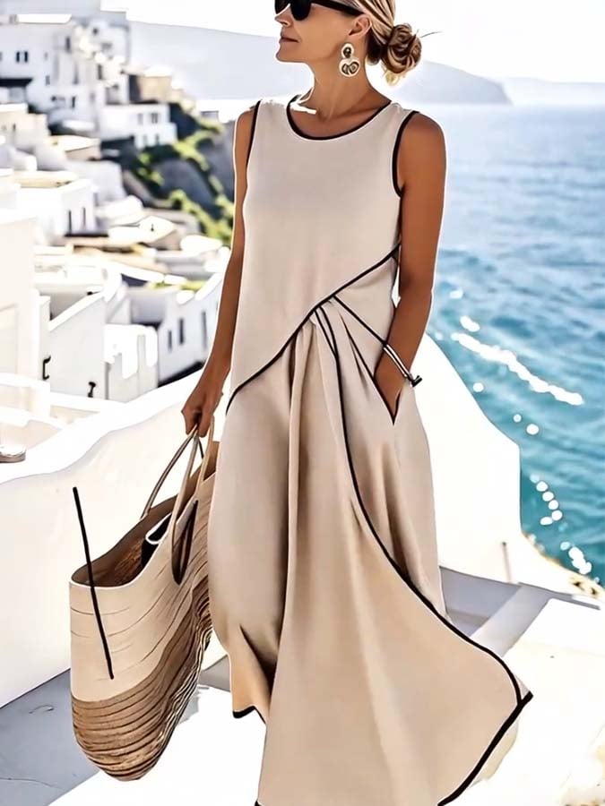 Hilda – Sleeveless Flare Hem Linen Dress