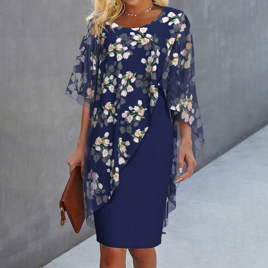Daria – Floral Overlay Chiffon Midi Dress