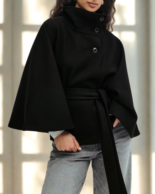 Elara – Wool Blend Cape Coat for Women