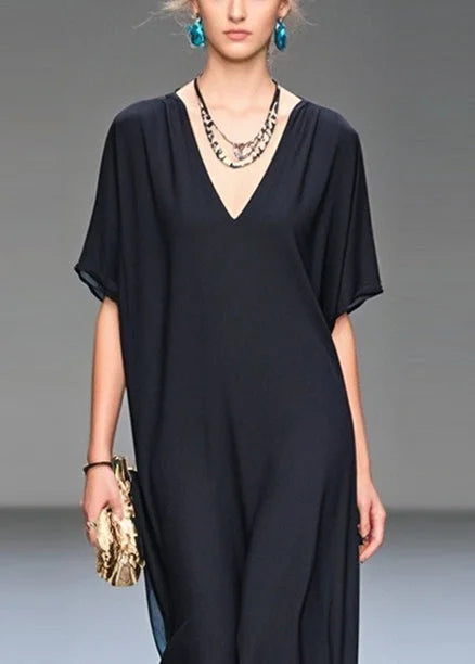 Airi – Deep V Ruffle Hem Midi Dress