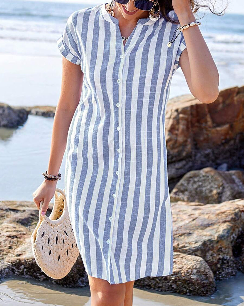 Maribelle – Coastal Stripe Short Sleeve Tunic Dress for Women