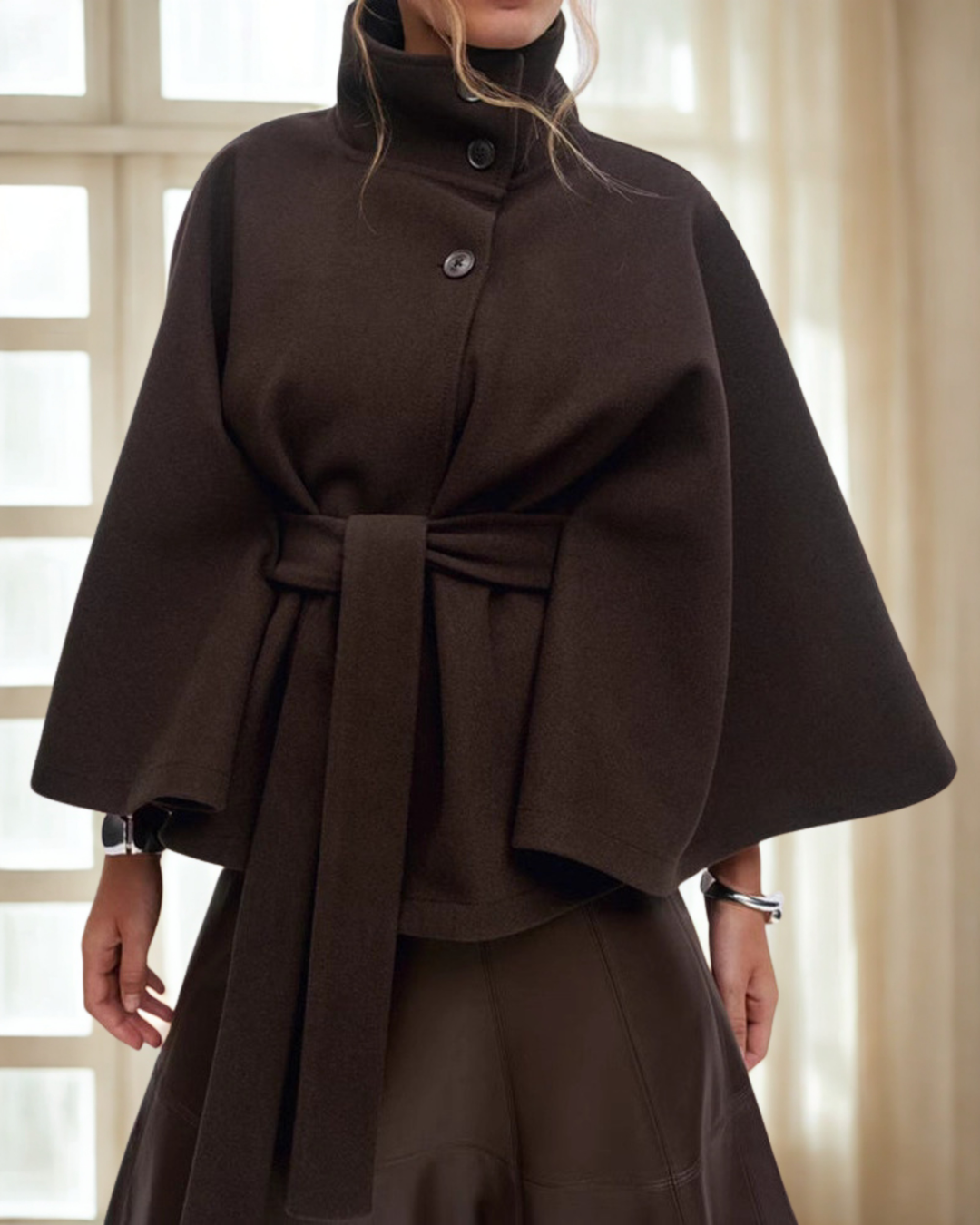 Elara – Wool Blend Cape Coat for Women