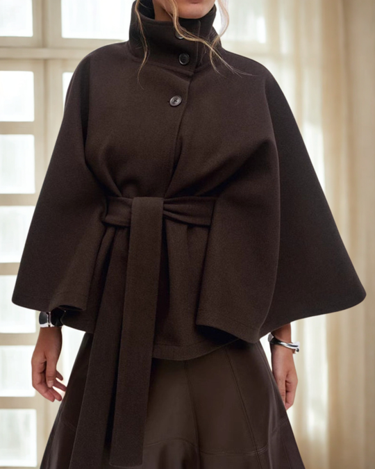 Elara – Wool Blend Cape Coat for Women