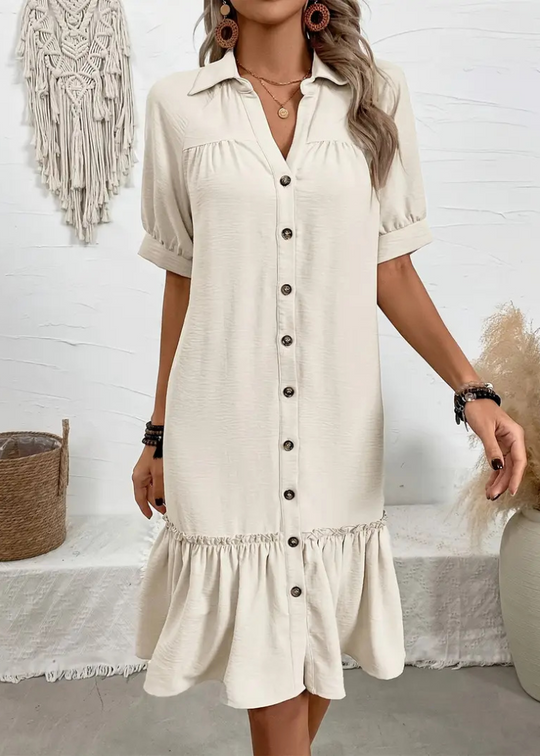 Flynn – Button-Front Ruffle Hem Shirt Dress for Women