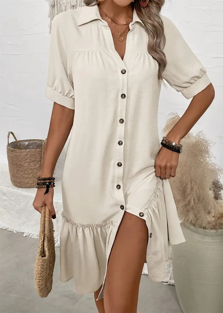Flynn – Button-Front Ruffle Hem Shirt Dress for Women