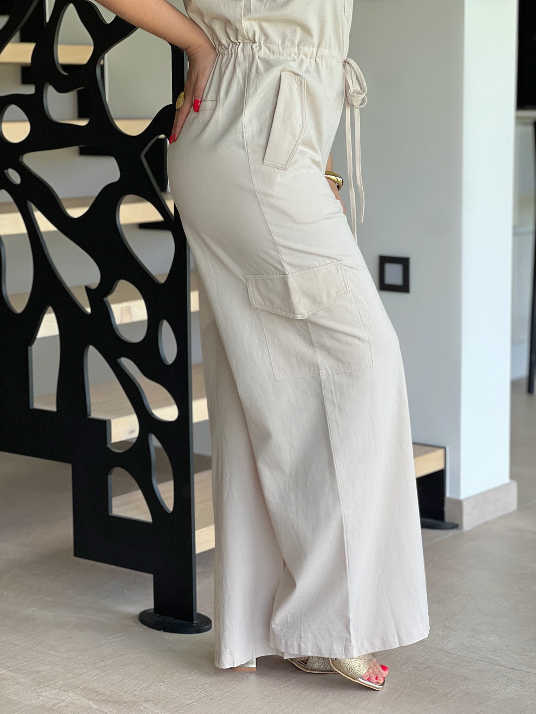 Luminae – Button-Front Summer Beige Jumpsuit for Women