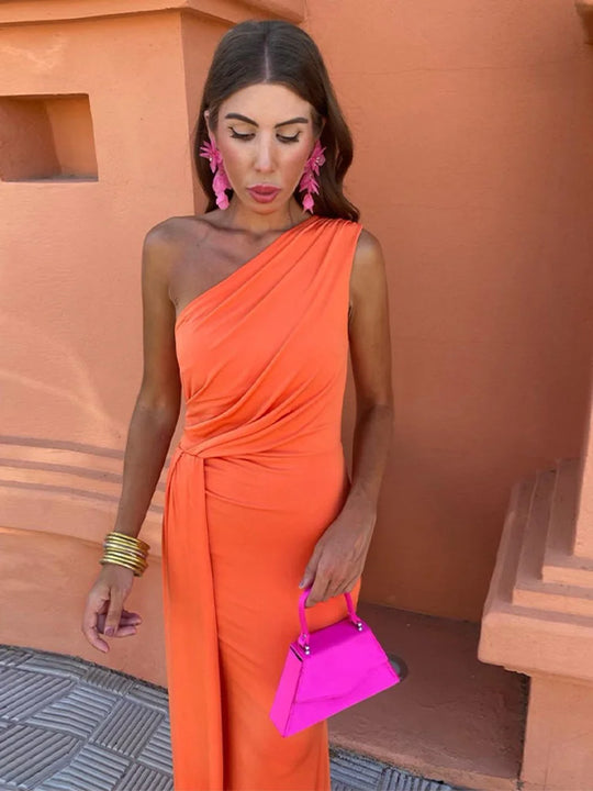 Calyra – One-Shoulder Draped Evening Gown for Women