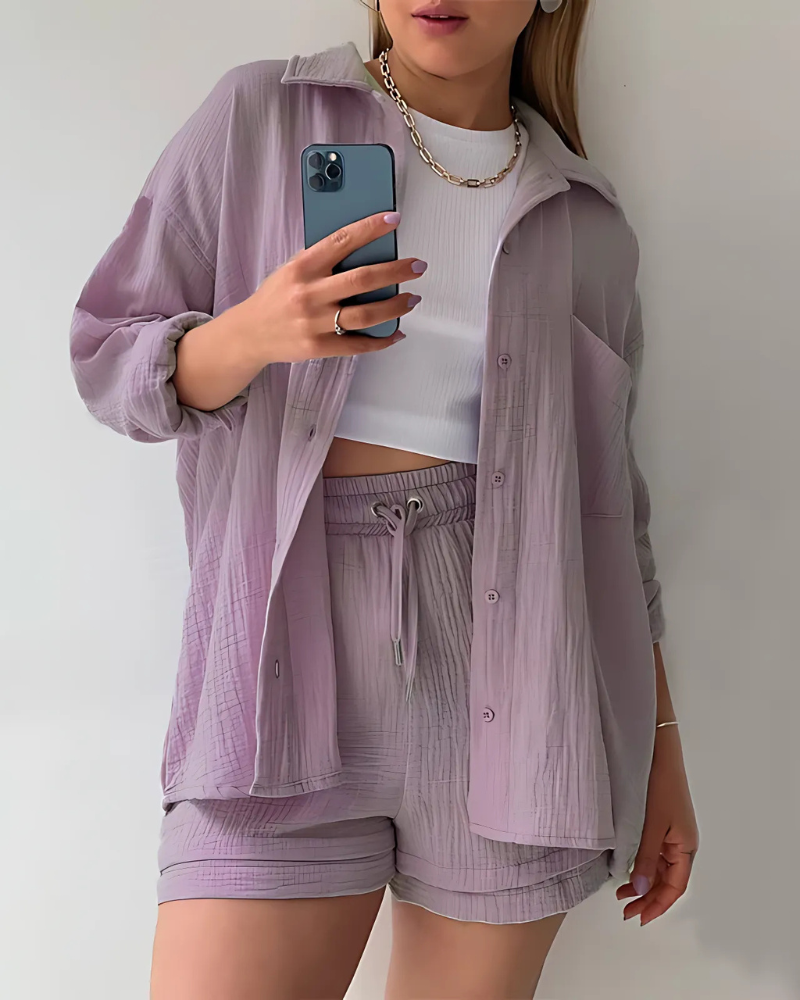 Averra – Textured Lounge Shirt & Shorts Set for Women