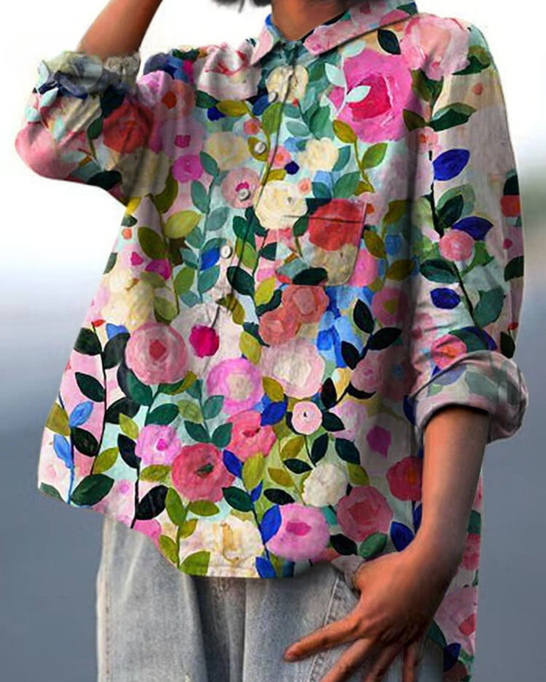 Violae – Artistic Bloom Button-Up Blouse