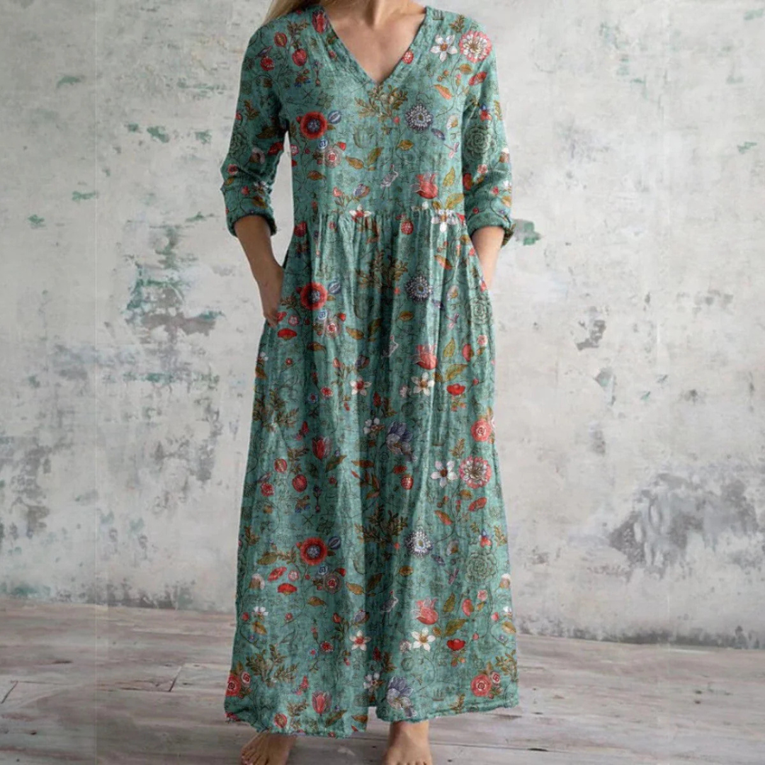Isola – Boho Floral V-Neck Maxi Dress
