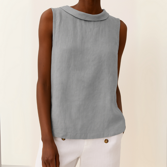 Aureza – Minimalist Draped Collar Linen Blouse