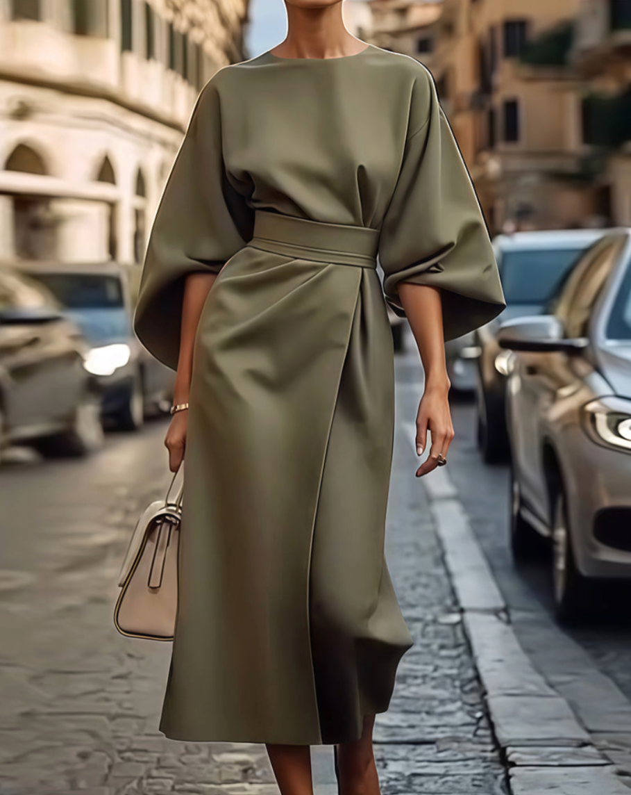Cashmere – Kimono-Inspired Belted Midi Dress for Women