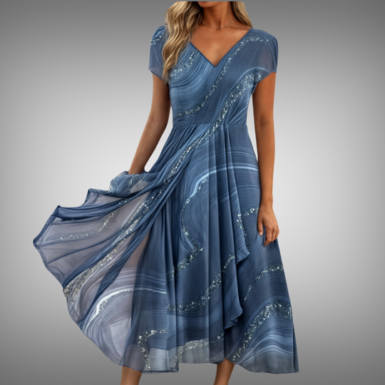 Nerina – Flowing V-Neck Chiffon Midi Dress
