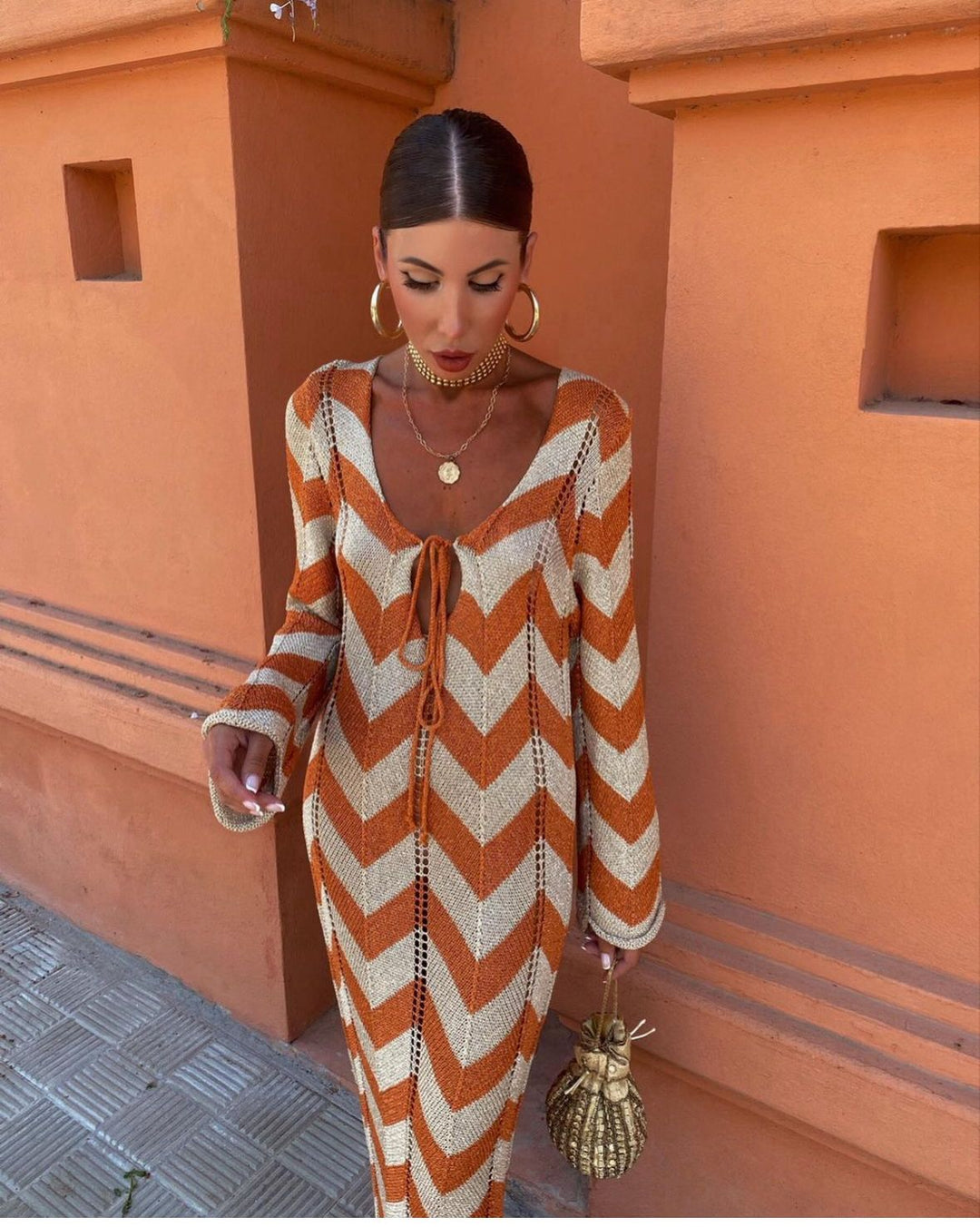 Zaniva – Chevron Knit Maxi Dress for Women