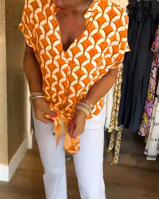 Miretta – GeoChic V-Neck Blouse