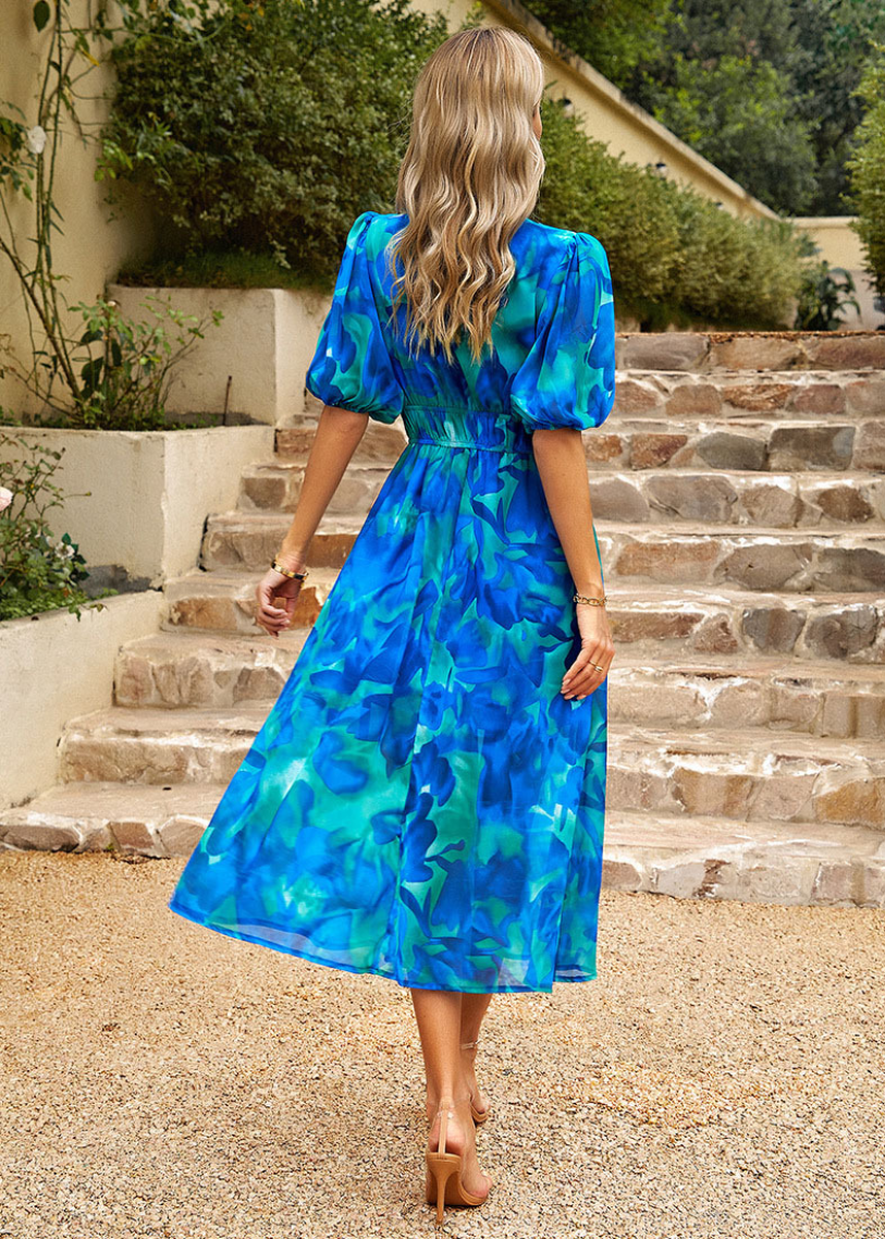 Zamzam – Floral V-Neck Midi Dress for Women