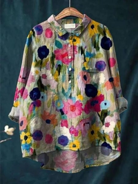 Violae – Artistic Bloom Button-Up Blouse