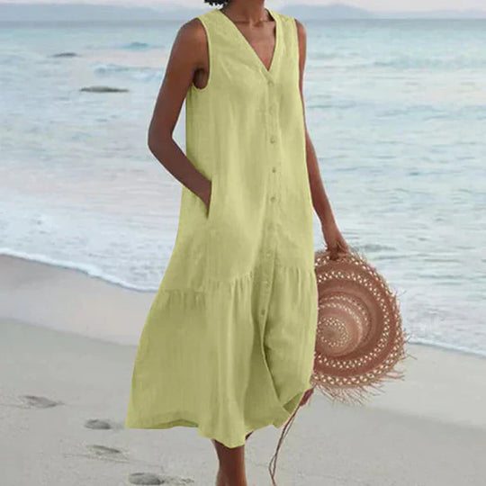 Antonina – Sleeveless Linen Blend Beach Dress