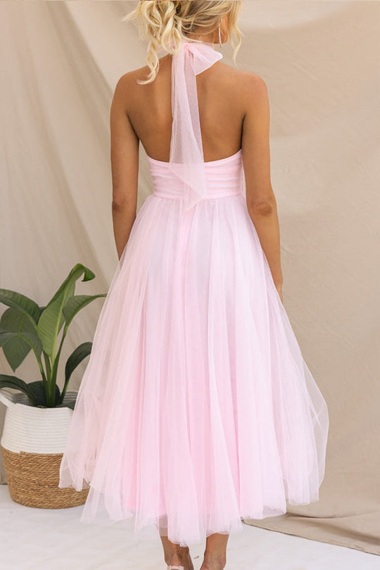 Avelisse – Halter Tulle Tea-Length Dress for Women