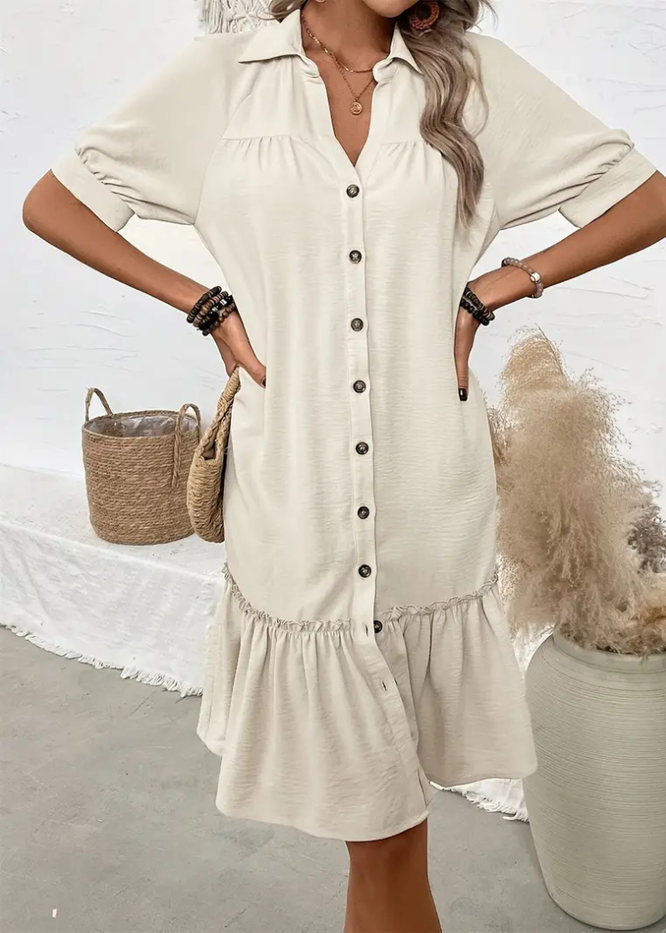 Flynn – Button-Front Ruffle Hem Shirt Dress for Women