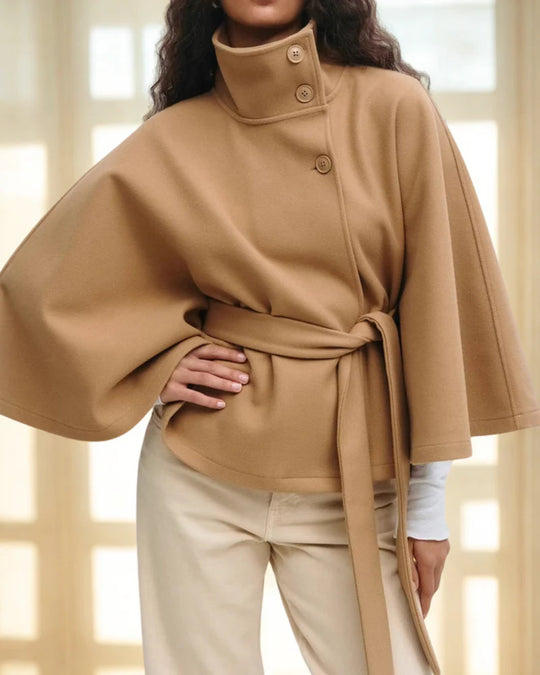 Elara – Wool Blend Cape Coat for Women