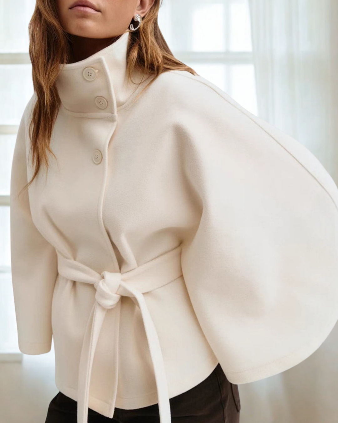Elara – Wool Blend Cape Coat for Women