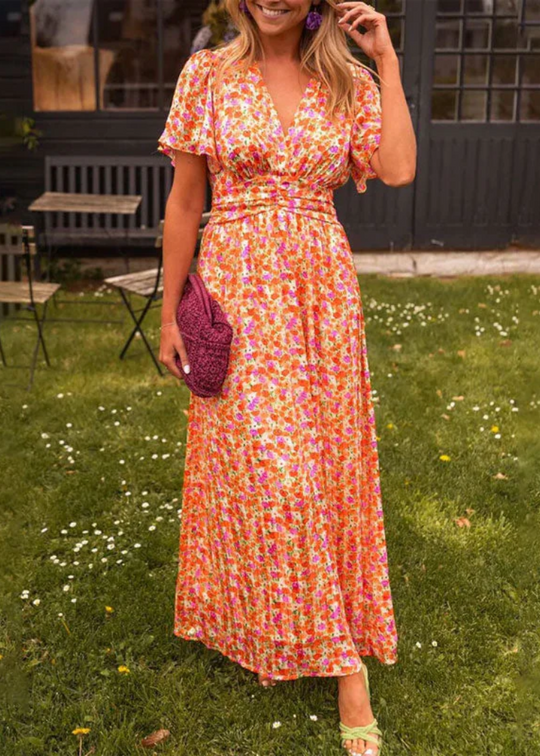 Denny – Printed Flutter Sleeve Midi Dress for Women