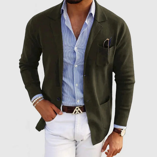 Dominic – Dark Green Slim Fit Knit Blazer for Men