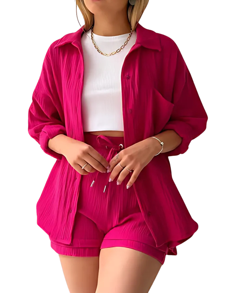 Averra – Textured Lounge Shirt & Shorts Set for Women