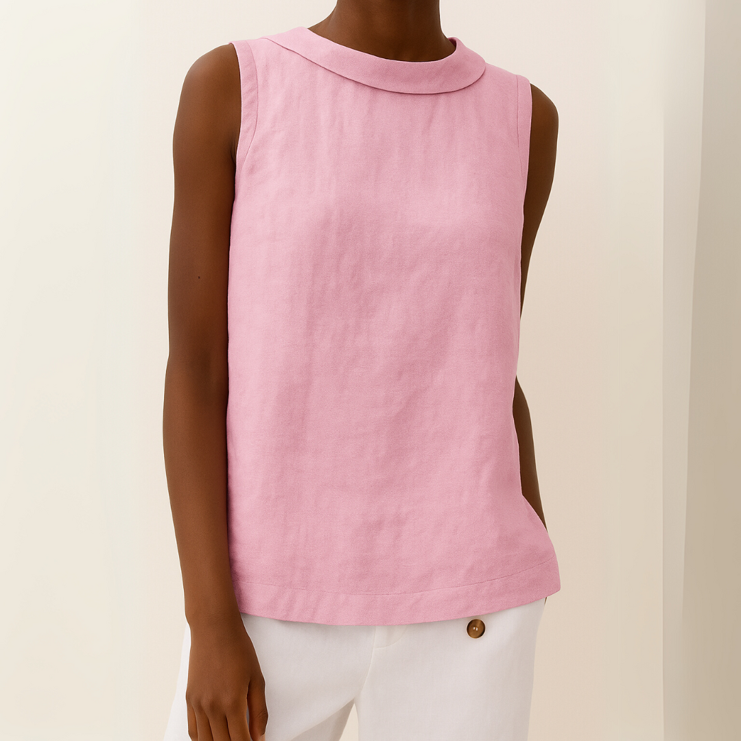Aureza – Minimalist Draped Collar Linen Blouse