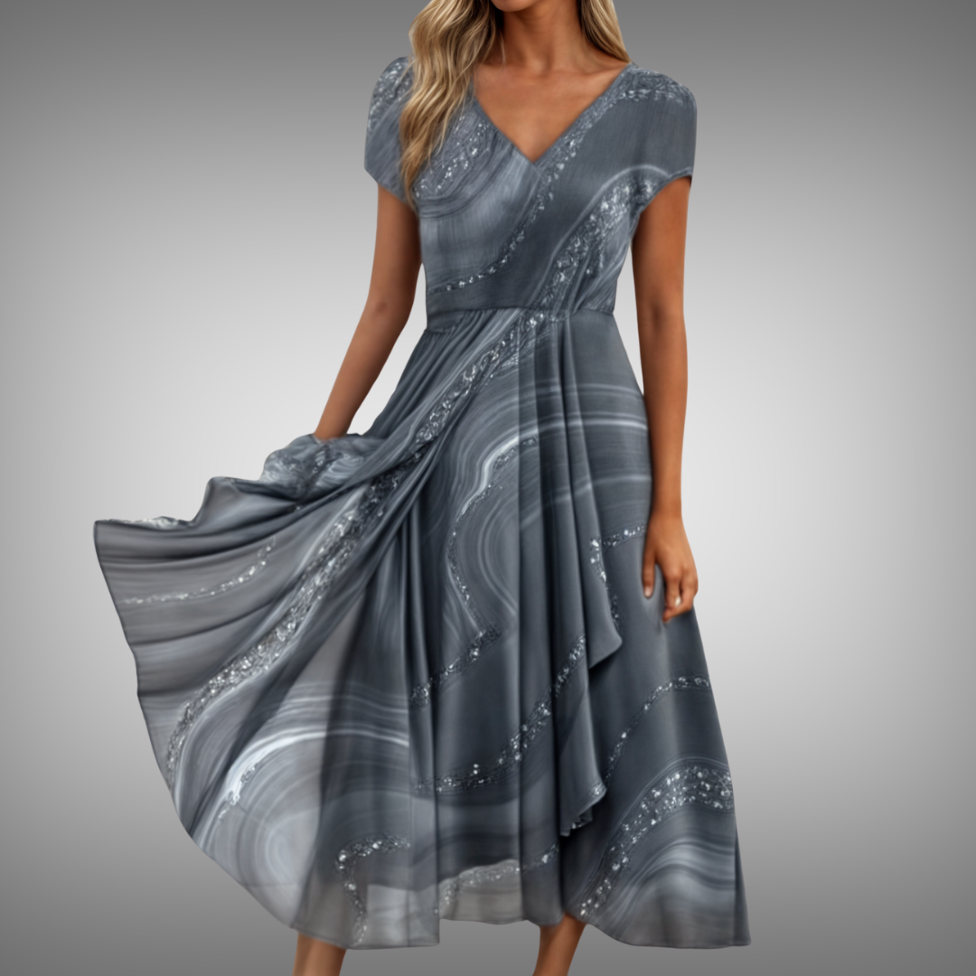Nerina – Flowing V-Neck Chiffon Midi Dress