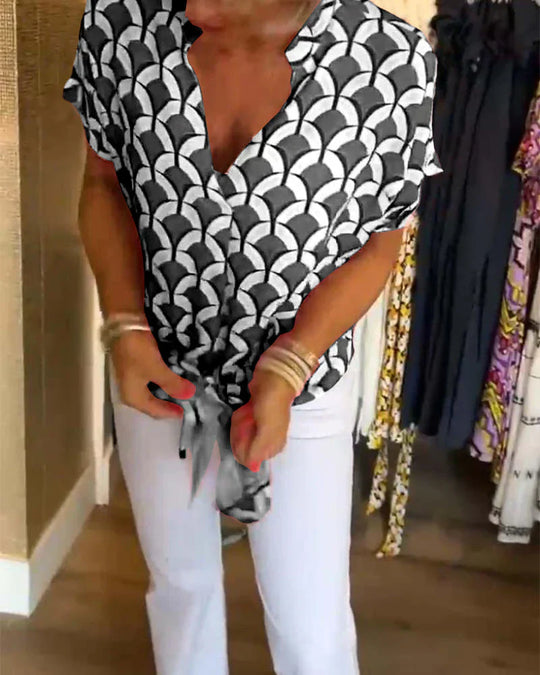 Miretta – GeoChic V-Neck Blouse