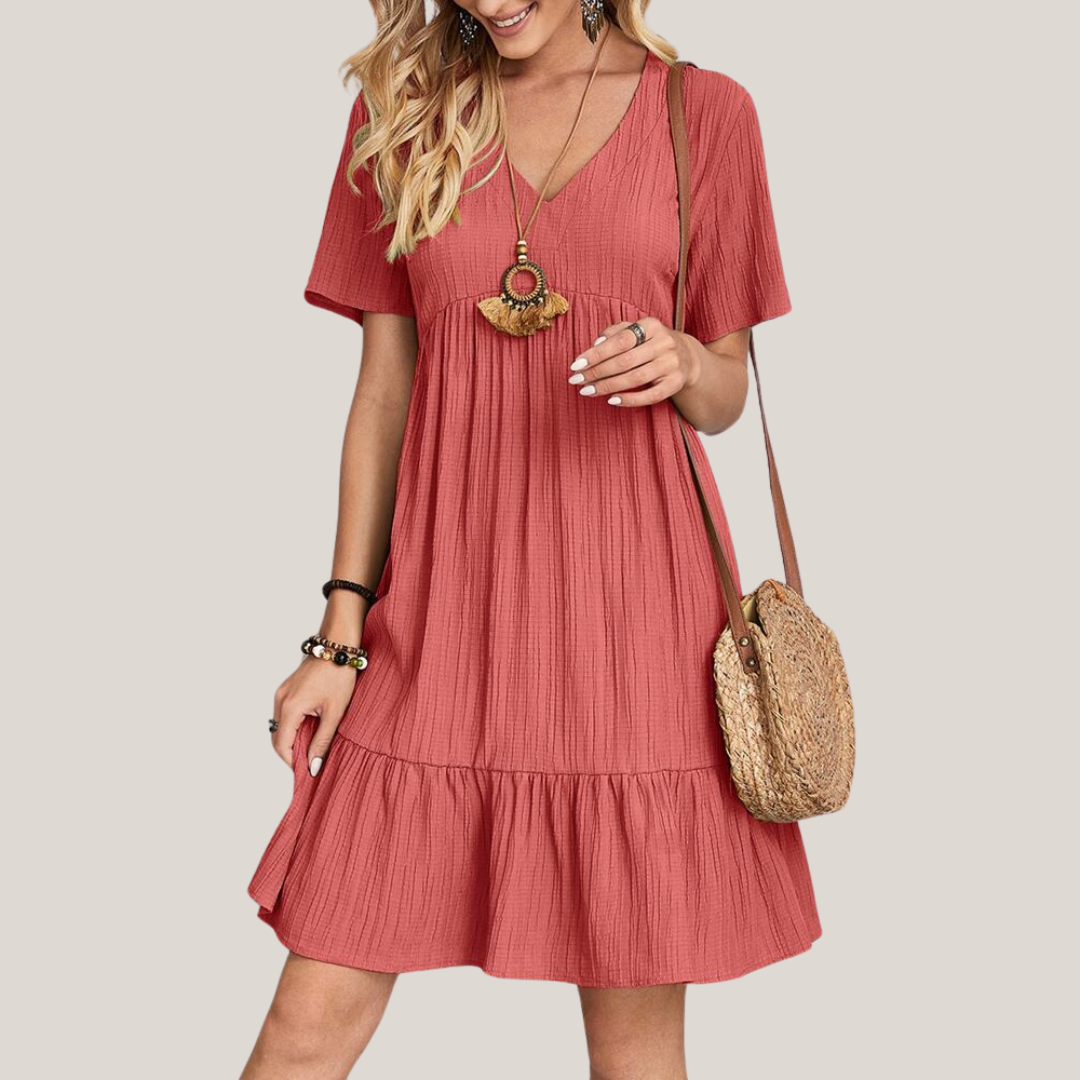 Verilune – Tiered V-Neck Casual Mini Dress for Women