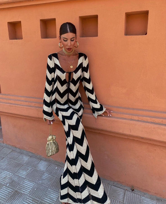 Zaniva – Chevron Knit Maxi Dress for Women