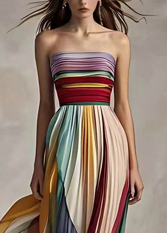 Aina – Strapless Pleated Rainbow Maxi Dress