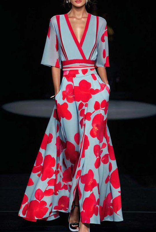 Mariama – Floral Contrast Two-Piece Maxi Set for Women