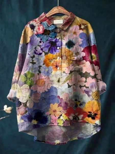 Violae – Artistic Bloom Button-Up Blouse