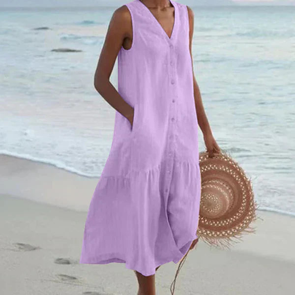 Antonina – Sleeveless Linen Blend Beach Dress
