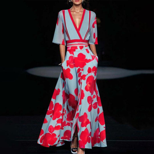 Mariama – Floral Contrast Two-Piece Maxi Set for Women