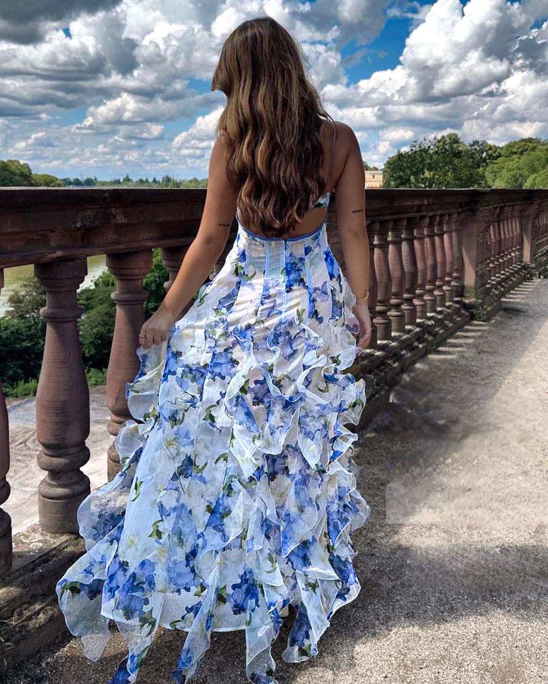 Alessia – Floral Ruffle Maxi Gown for Women