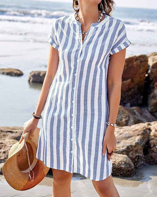 Maribelle – Coastal Stripe Short Sleeve Tunic Dress for Women