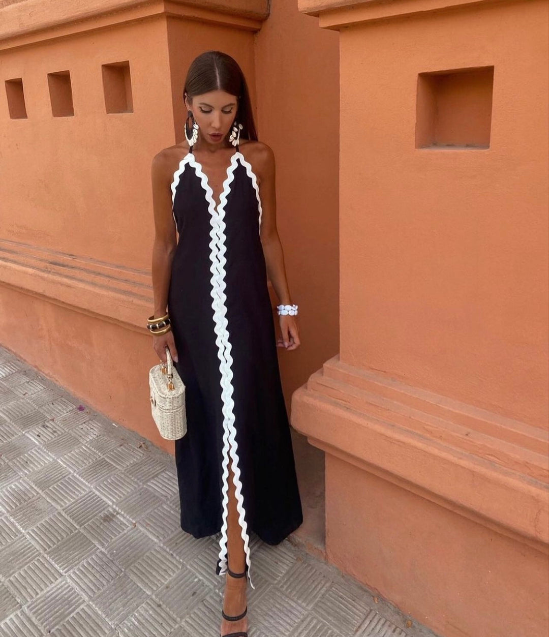 Avelora – Two-Tone Halter Maxi Dress for Women