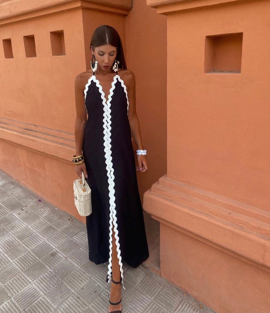 Avelora – Two-Tone Halter Maxi Dress for Women