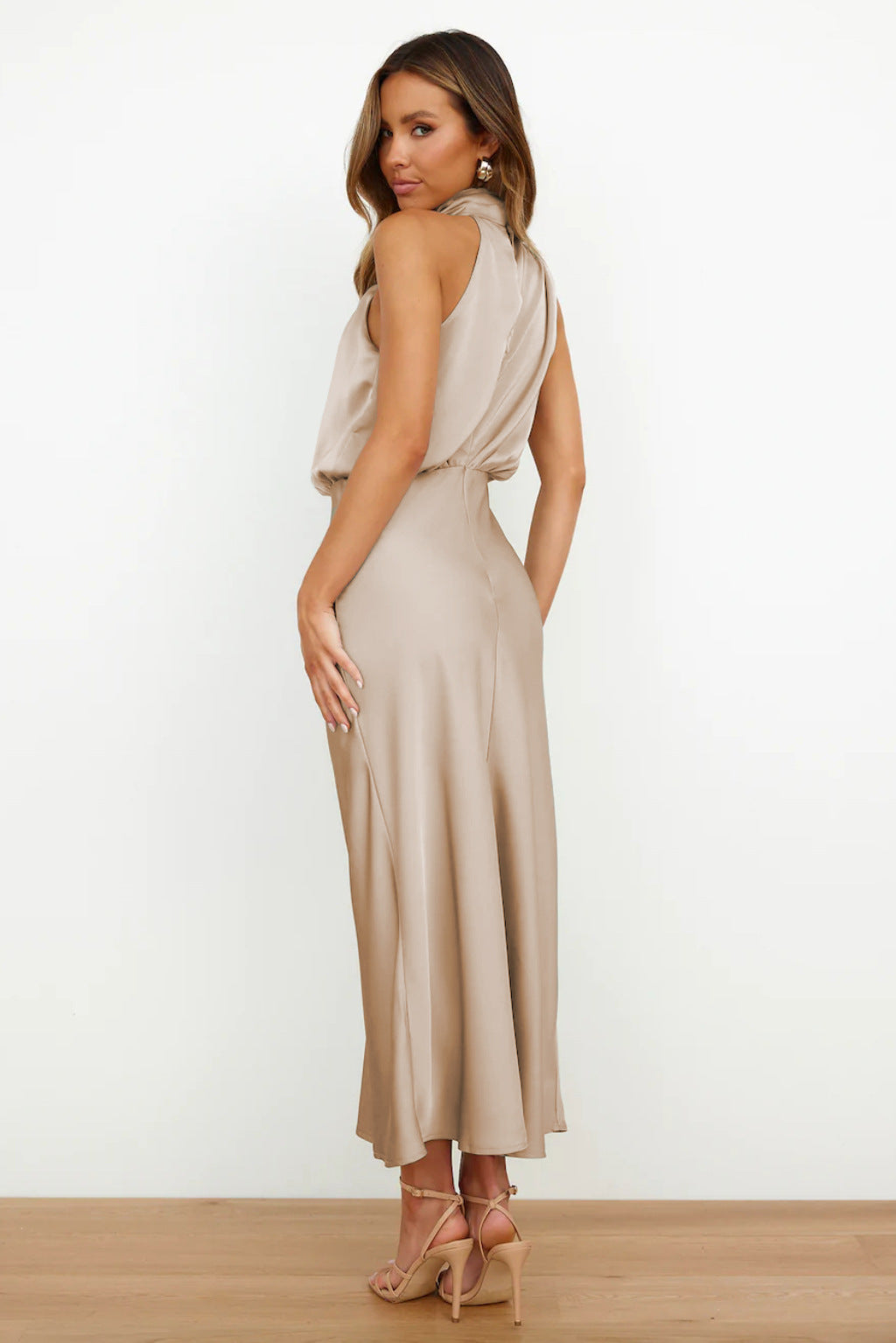 Jolanda – Satin Cowl Neck Midi Dress for Women
