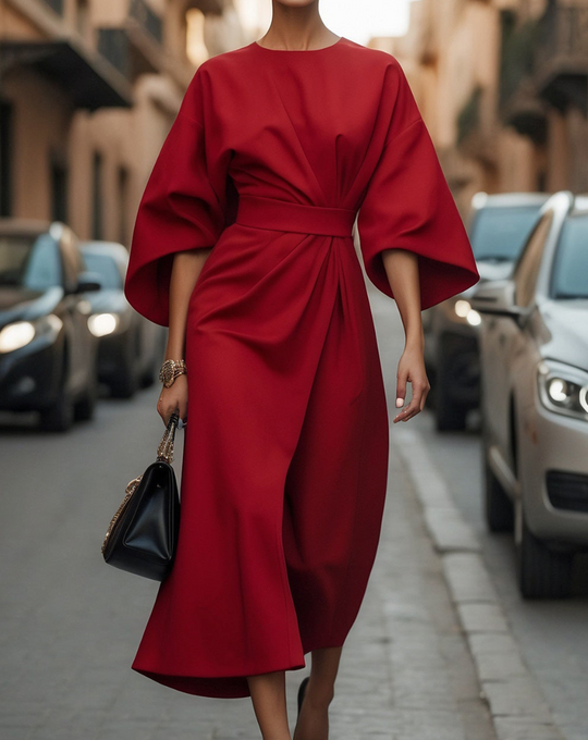 Cashmere – Kimono-Inspired Belted Midi Dress for Women