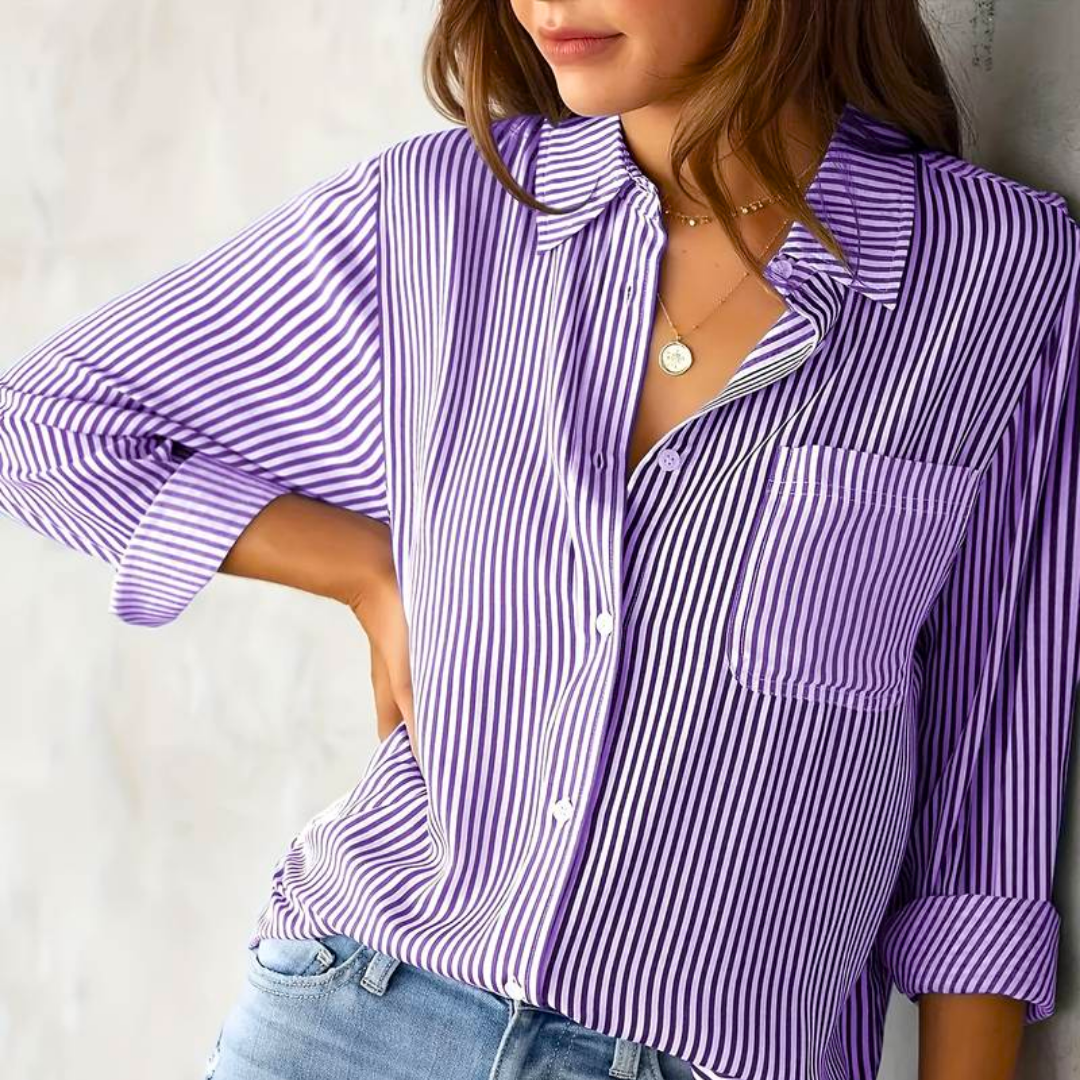 Margaretha – Striped Button-Up Cotton Shirt for Women