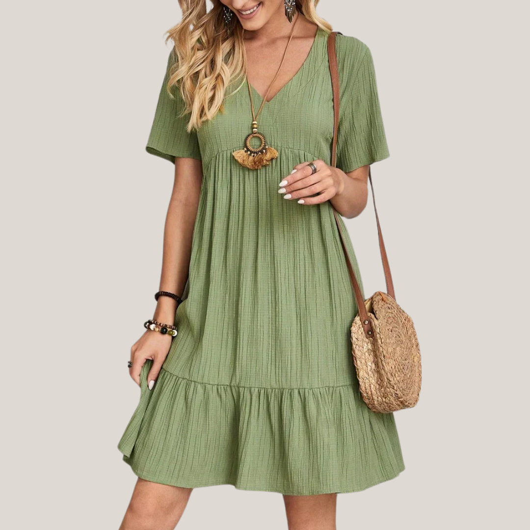 Verilune – Tiered V-Neck Casual Mini Dress for Women