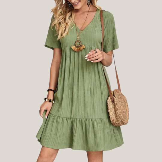Verilune – Tiered V-Neck Casual Mini Dress for Women