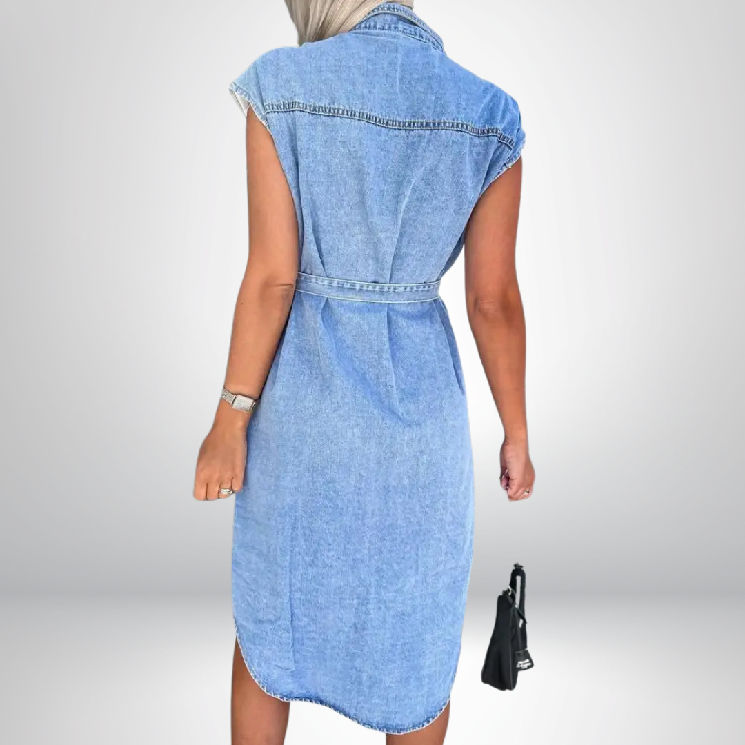 Valdena – Sleeveless Button-Front Denim Dress for Women