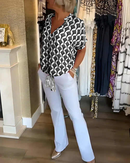 Miretta – GeoChic V-Neck Blouse